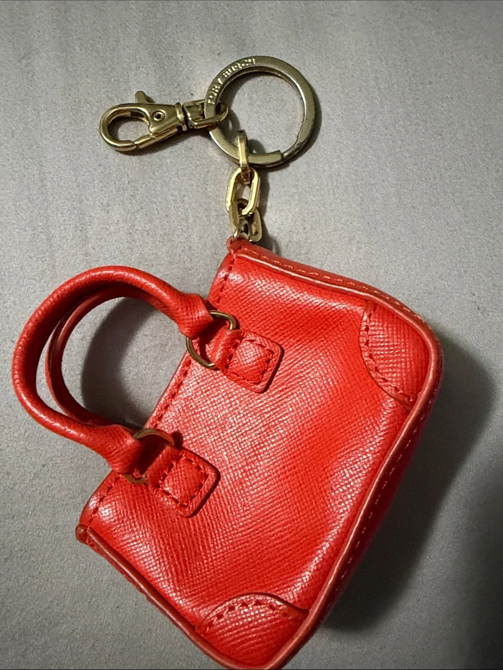 Tory Burch Burnt Orange Mini Satchel Keyring with Gold Hardware
